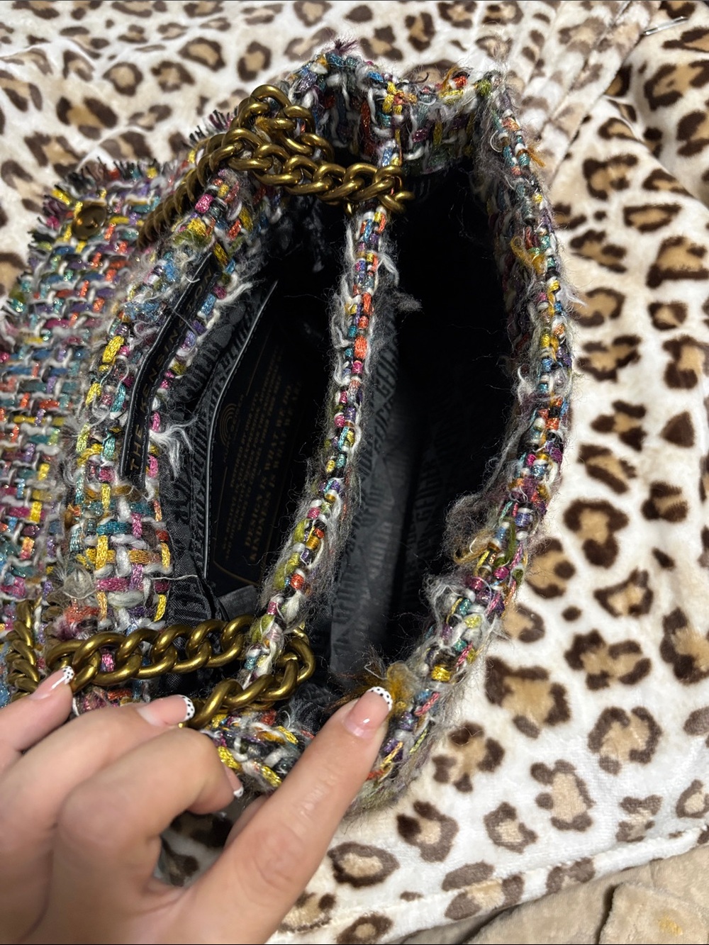 Kurt Geiger Multicolor Tweed Shoulder Bag with Brass Hand Clasp - Picture 3 of 5